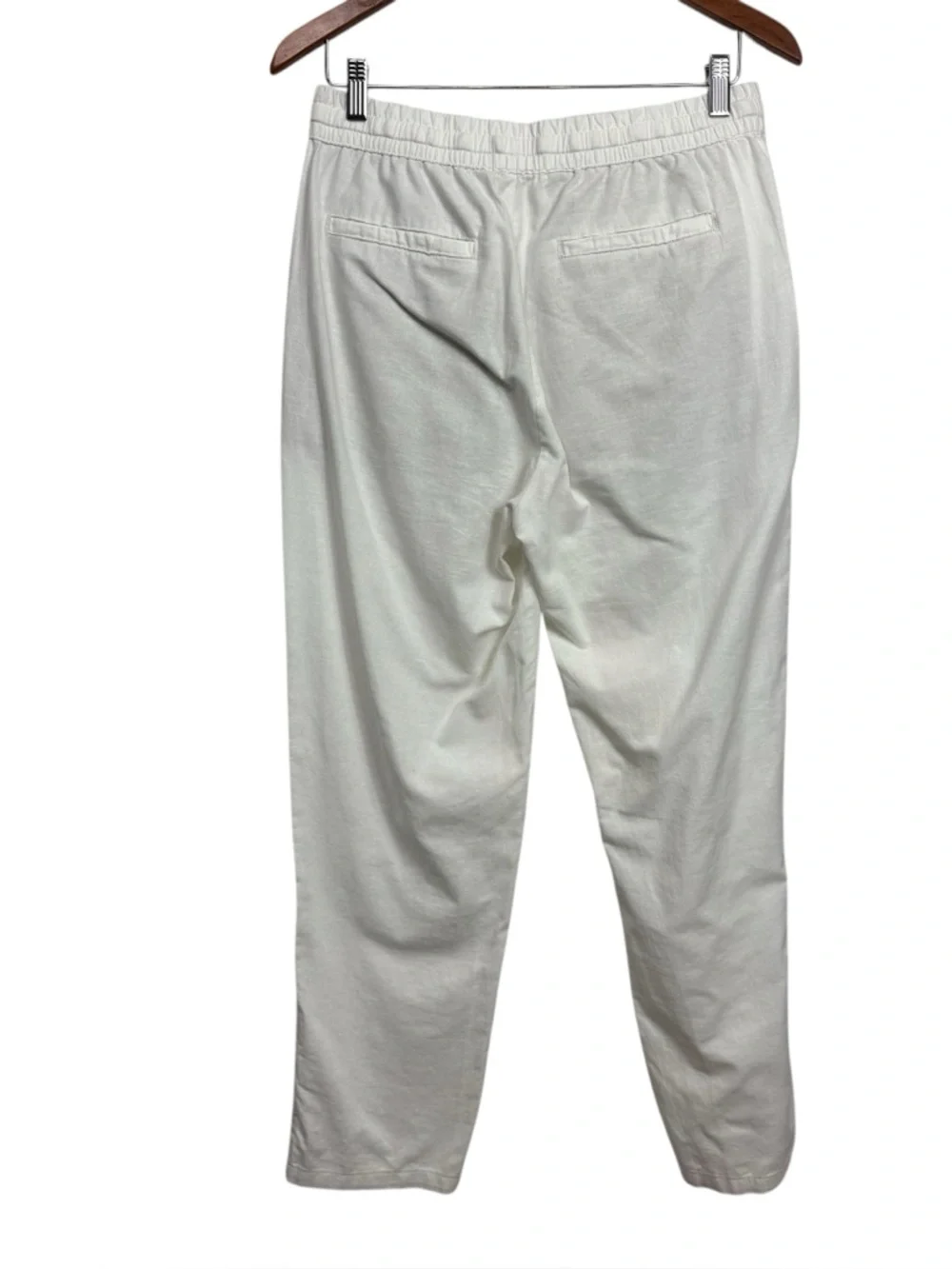 Zara White Linen Blend Pull on Straight Pants Medium